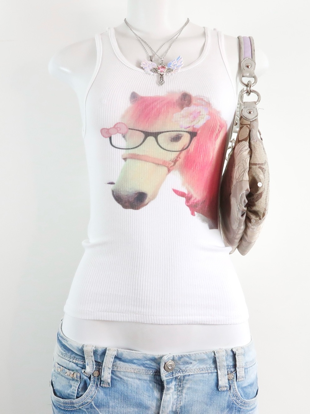 y2k horse tank top 2000s cute graphic tee fairycore kawaii pink